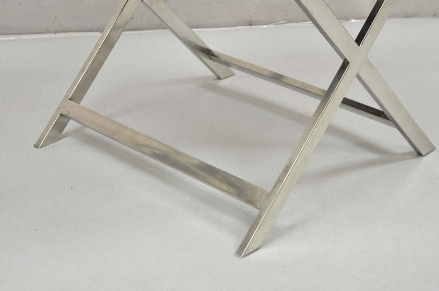 Modern Chrome Frame X-Form Metal Curule Stool with Cowhide Upholstery