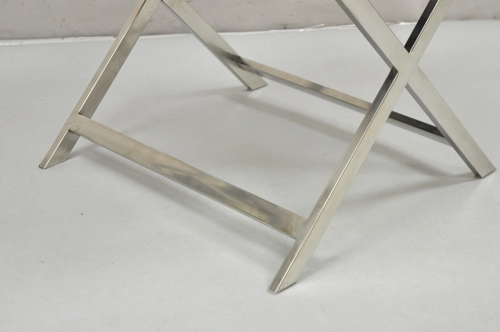 Modern Chrome Frame X-Form Metal Curule Stool with Cowhide Upholstery
