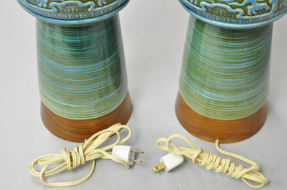 Vintage Royal Haeger Mid Century Modern Ceramic Turquoise Green Table Lamp Pair
