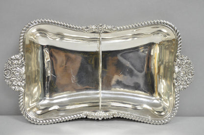 Antique English Victorian Scalloped Silver Plated Serving Dish Platter w Divider