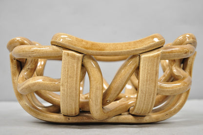 Vintage Modernist Brown Woven Pottery Clay Creations Ceramic Fruit Bowl Basket