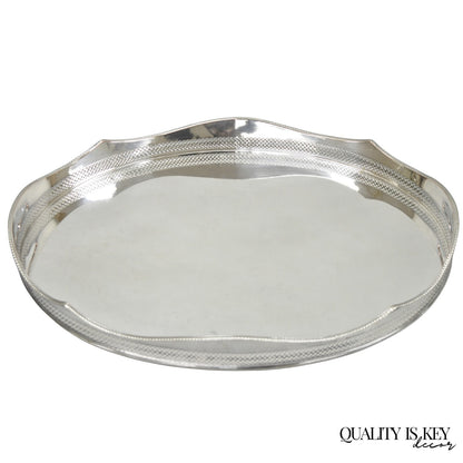 Antique English Edwardian Silver Plated Scalloped Oval Butlers Serving Bar Tray
