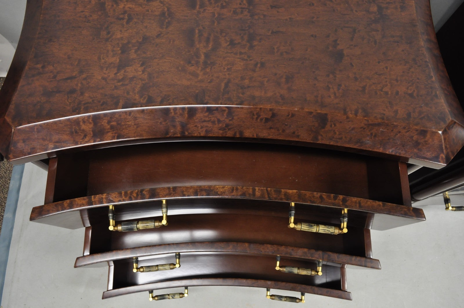 Enrique Garcel Art Deco Lacquered Burl Wood 3 Drawer Nightstand Commode - a Pair