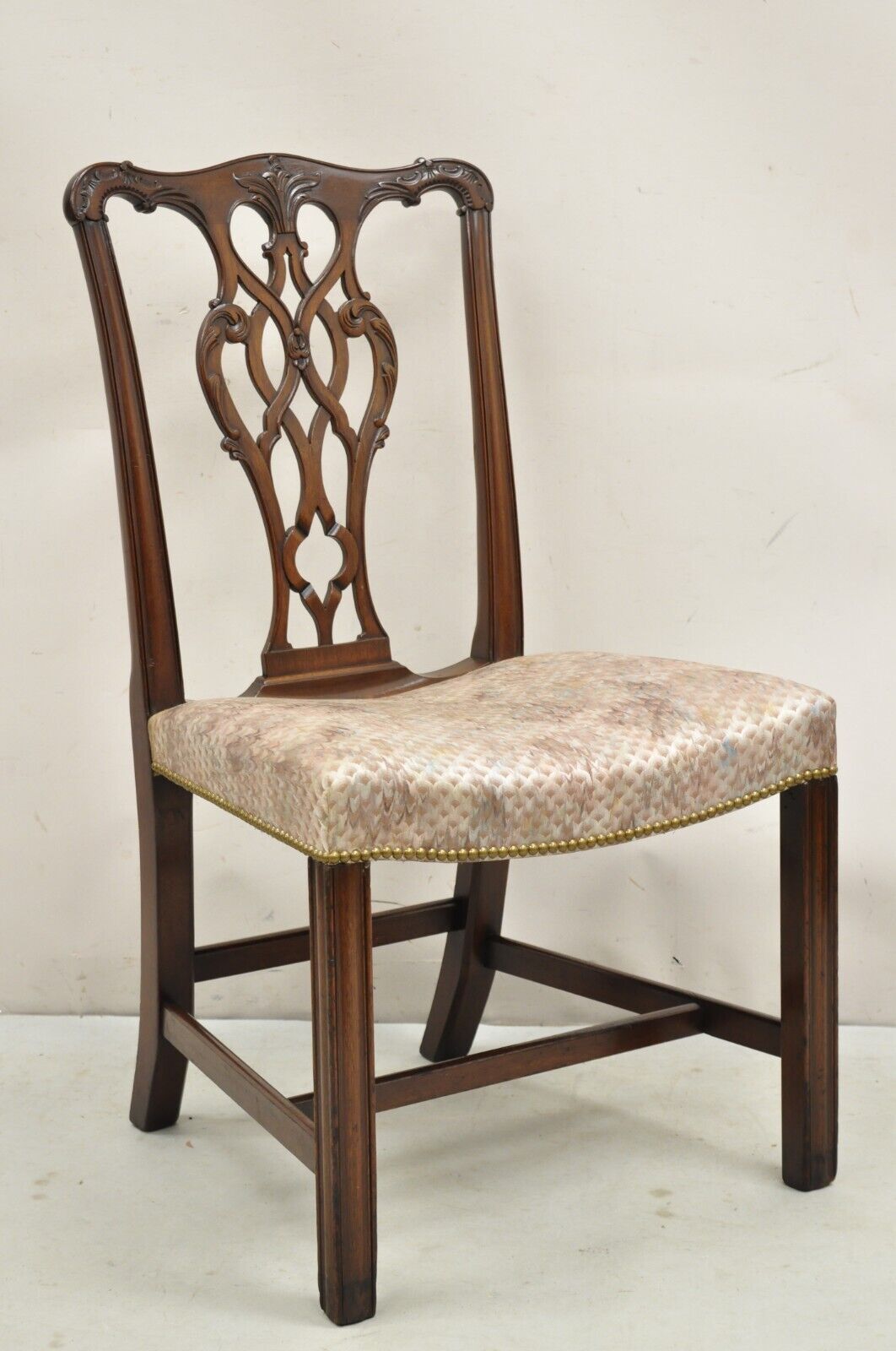 Antique Chippendale Georgian Style Carved Mahogany Dining Side Chairs - Set of 6