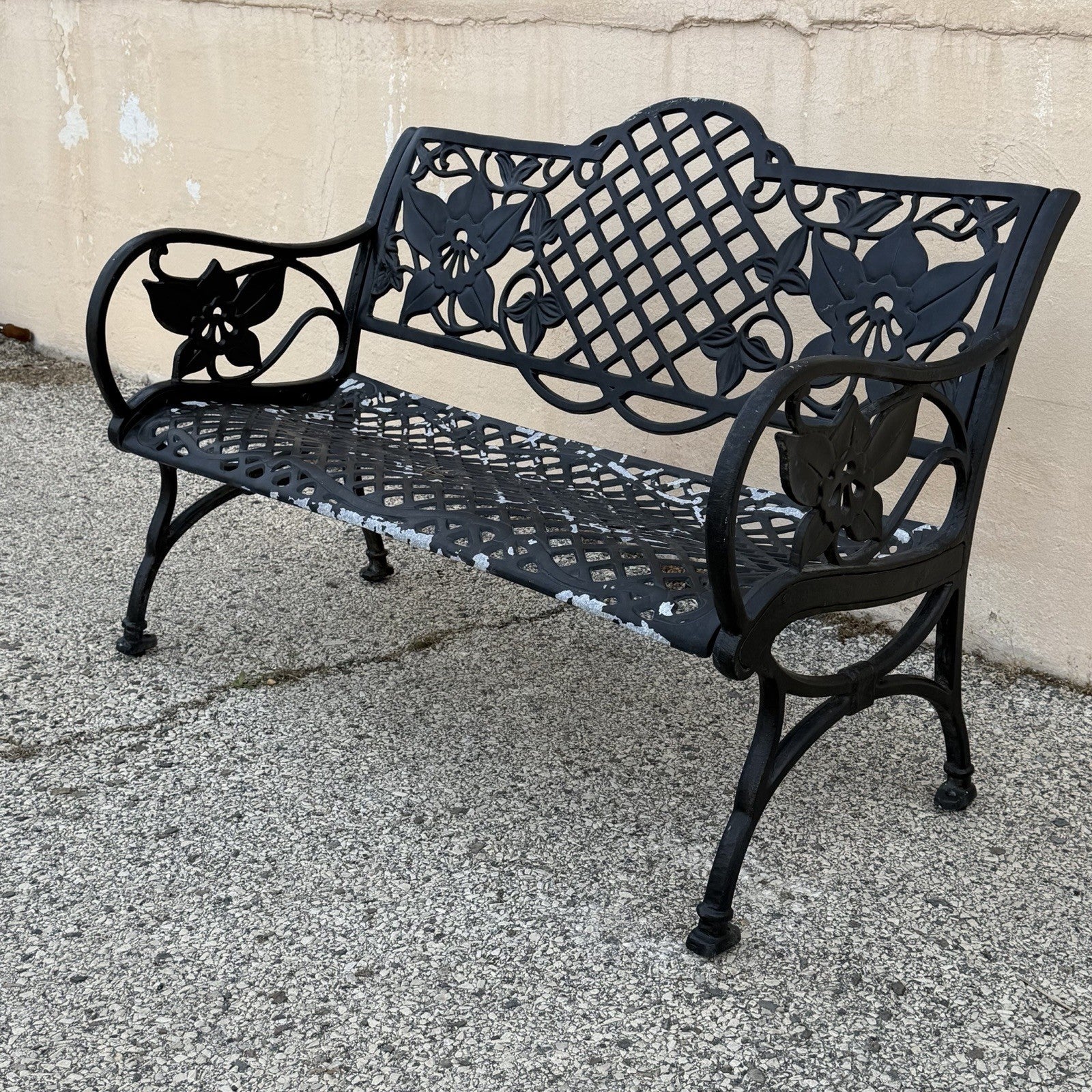 Contemporary Art Nouveau Style Cast Aluminum Garden Patio Garden Bench Loveseat