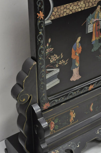 Vintage Chinese Black Lacquer Oriental Fireplace Screen Fire Screen Divider