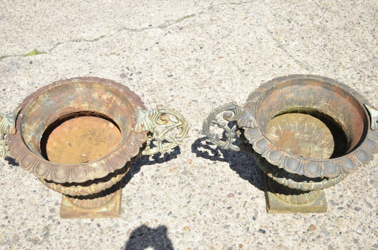 Cast Iron Victorian Style Vrn Form Garden Planters with Handles - a pair