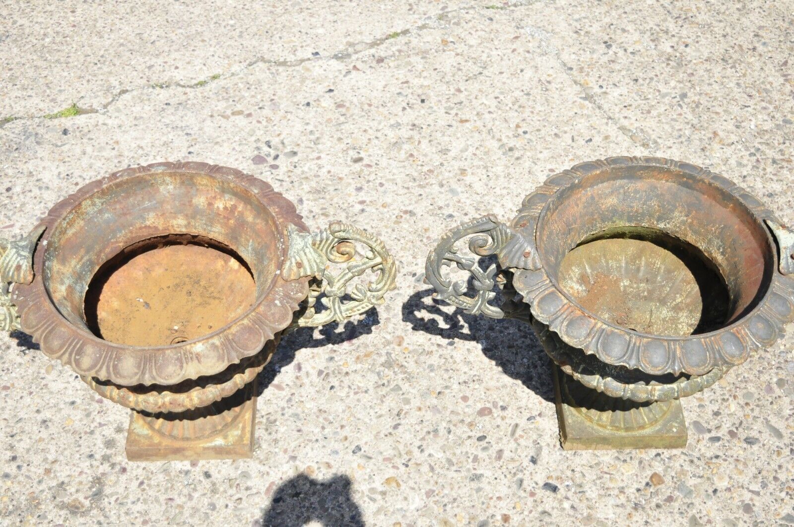Cast Iron Victorian Style Vrn Form Garden Planters with Handles - a pair