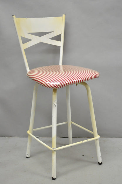Vintage Modern Metal White Painted Swivel Amisco Counter Bar Stool - Set of 4