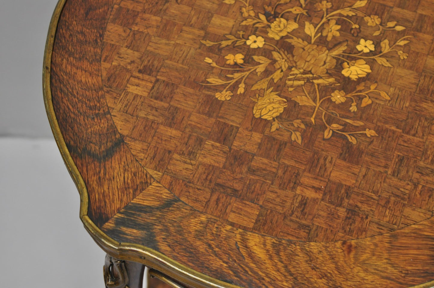 Antique French Louis XV Style Marquetry Inlay Bronze Ormolu Rosewood Side Table