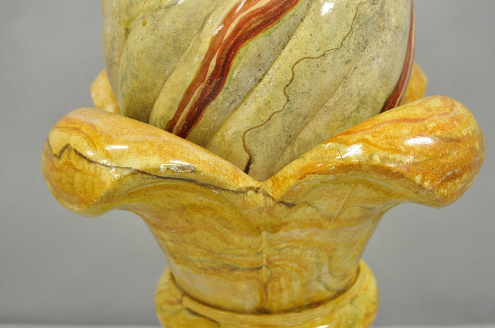 Vintage Hollywood Regency Faux Marble Orange Lacquered Wood Artichoke Table Lamp