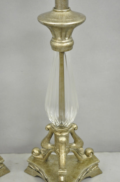 Contemporary Tuscan Mediterranean Style Glass and Resin Table Lamps - a Pair