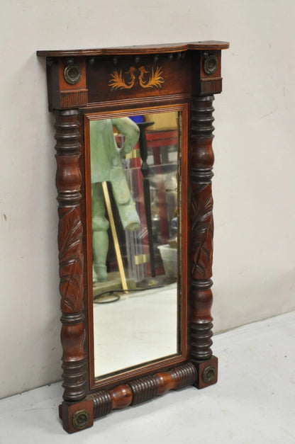 Antique American Empire Walnut Leaf Carved Wall Console Pier Mirror