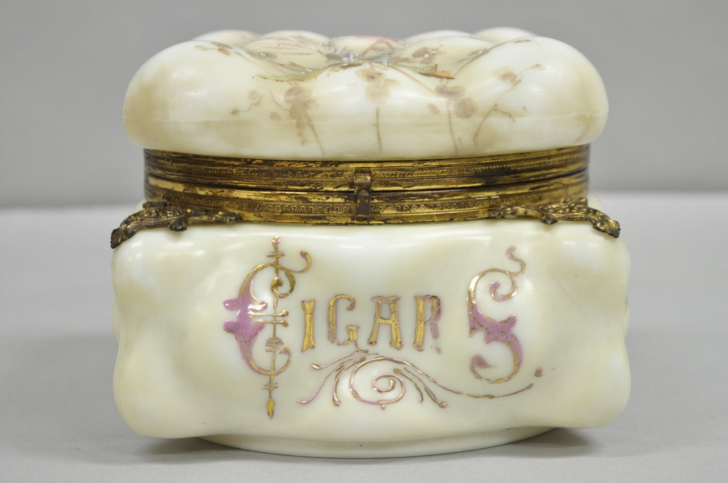 Antique Victorian C.F. Monroe Wavecrest Art Nouveau Cigars Humidor Glass Jar Box