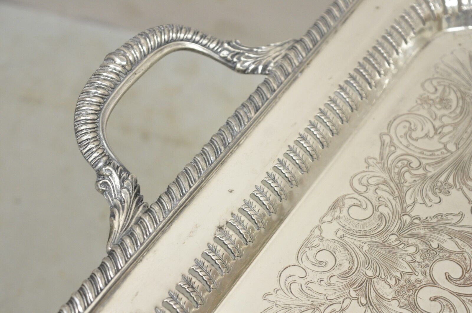 Antique English Victorian Rectangular Silver Plated Platter Tray on Paw Feet