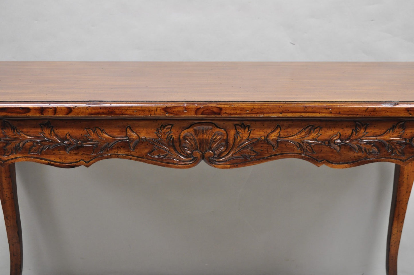 Vintage French Country Pine Wood Distress Floral Carved 1 Drawer Writing Desk