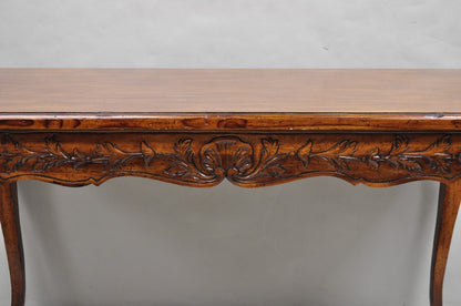 Vintage French Country Pine Wood Distress Floral Carved 1 Drawer Writing Desk