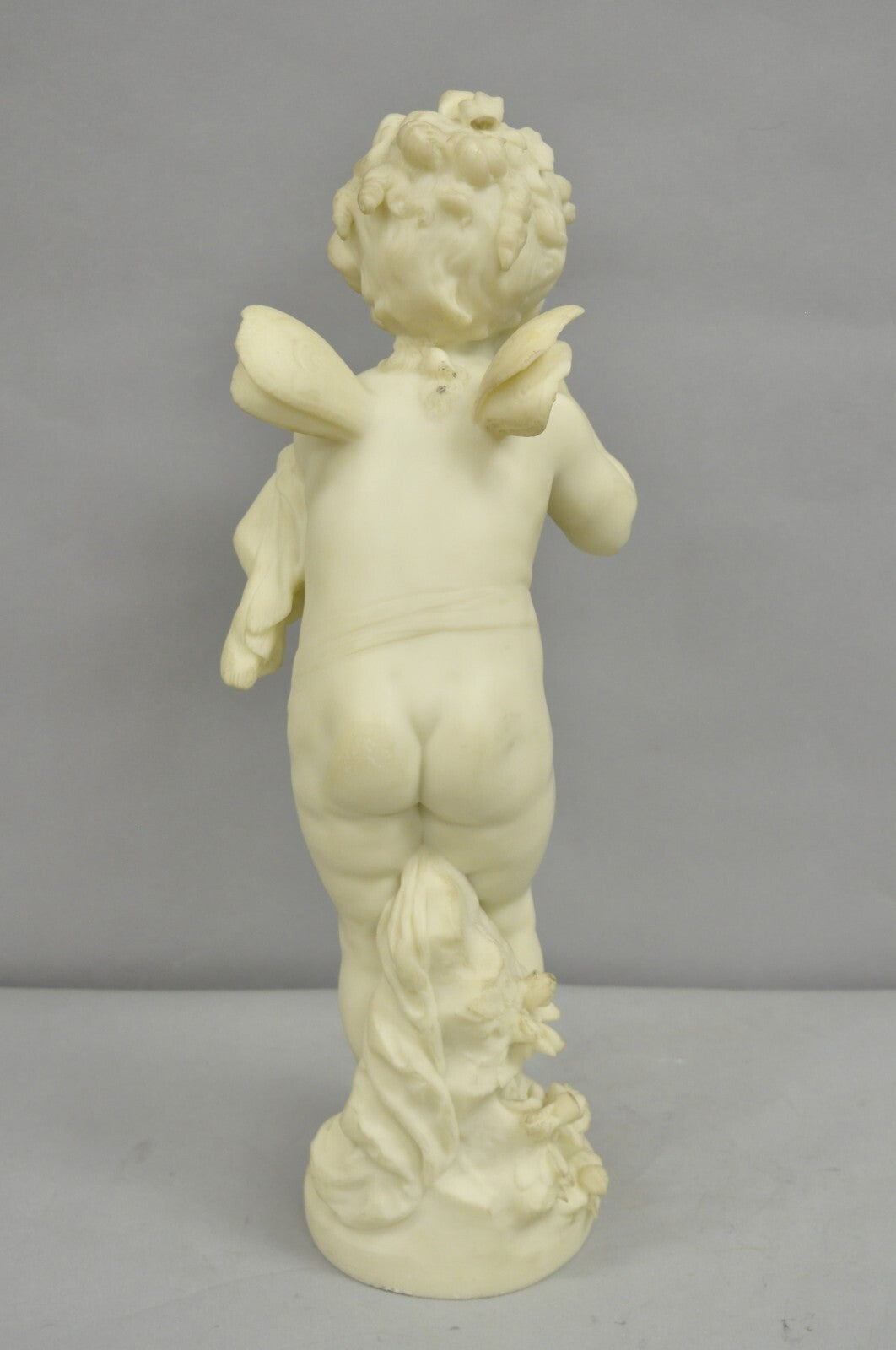Vintage Neoclassical Faux Marble Cast Resin 25" Winged Cherub Putti Sculpture