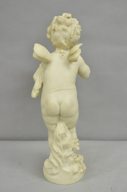 Vintage Neoclassical Faux Marble Cast Resin 25" Winged Cherub Putti Sculpture