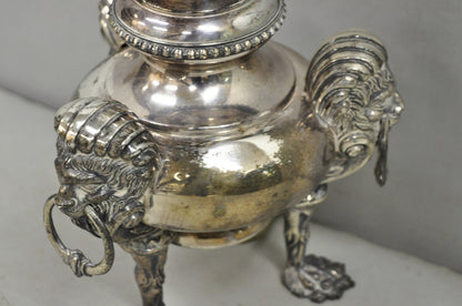 Antique English Regency Silver Plated Converted Oil Lamp Lion Mounted Table Lamp