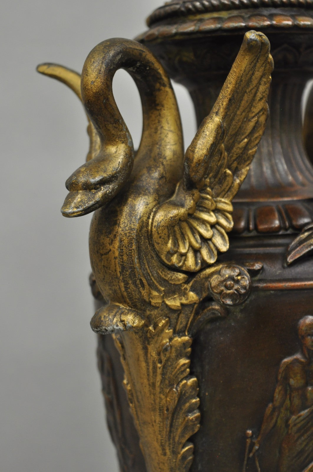 Antique French Neoclassical Style Bronze Figural Swans Table Lamp Signed Picault