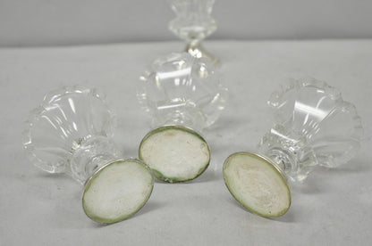 Antique English Victorian Crystal Glass & Silver Sweetmeat Candy Nut Dish, Set 6