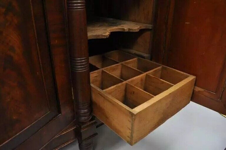 Antique 19th C. American Empire Crotch Flame Mahogany Sideboard Buffet