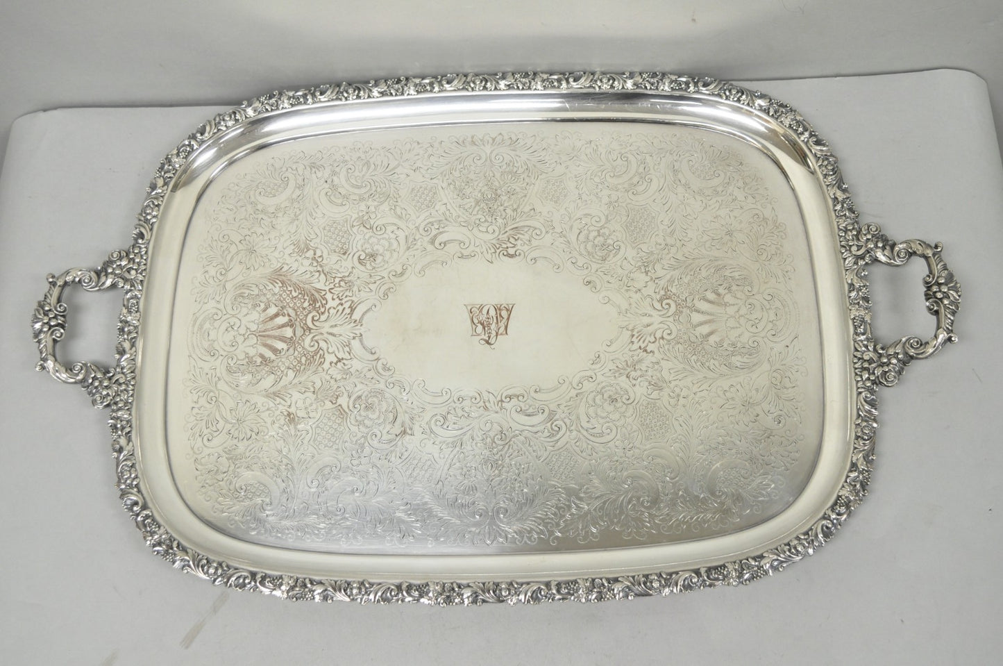 Antique Barker Ellis Victorian Silver Plated Serving Platter Bar Tray Engraved