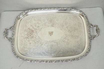 Antique Barker Ellis Victorian Silver Plated Serving Platter Bar Tray Engraved