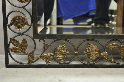 LaBarge Italian Mediterranean Wrought Iron Flower Leaf Scroll Arched Wall Mirror