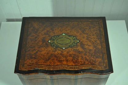 Antique French Brass Inlay Tantalus Box Cordial Decanter Set Liquor Cabinet