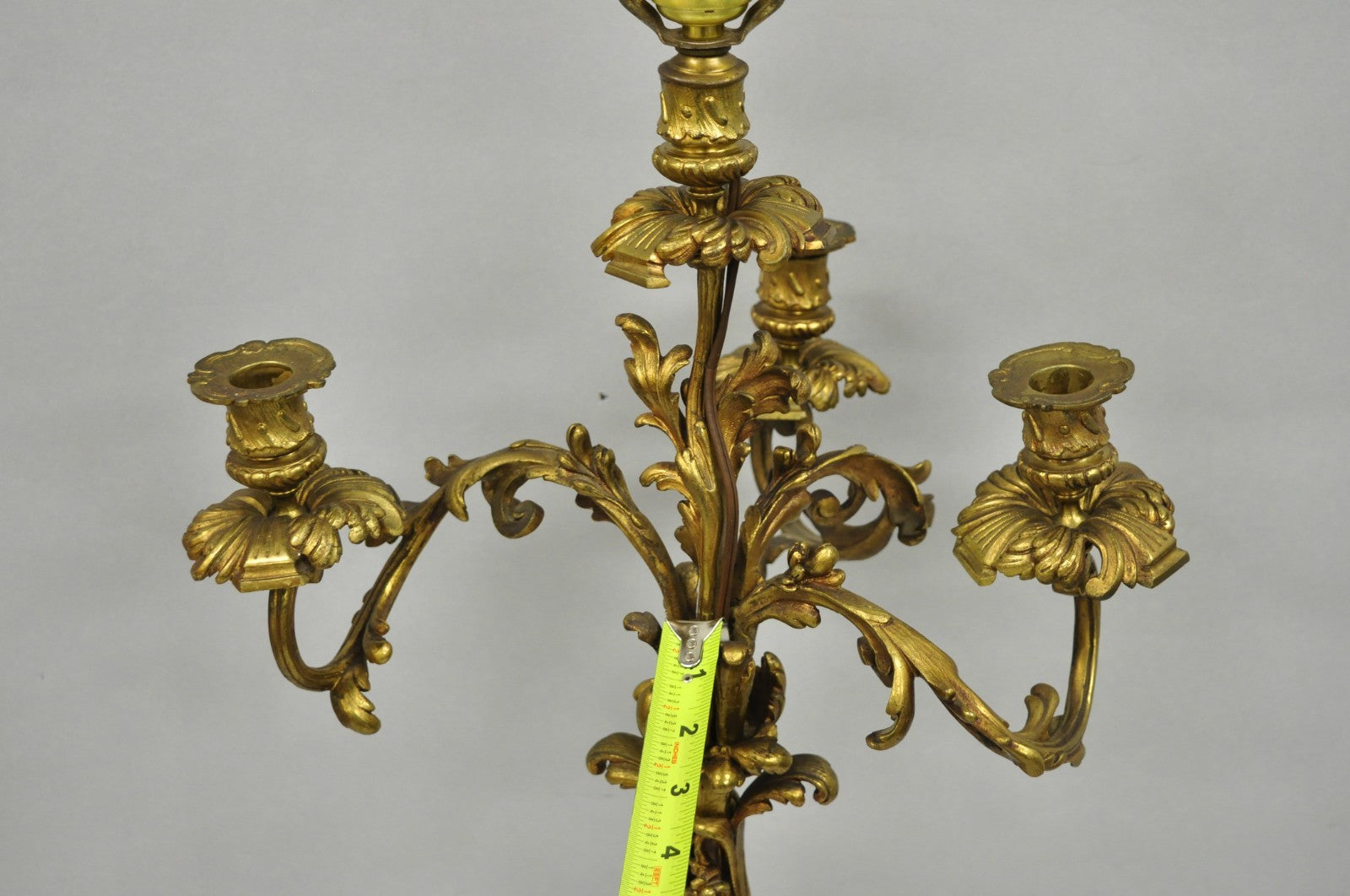 Antique French Rococo Baroque Gold Bronze Leafy Scroll Candelabra Table Lamp