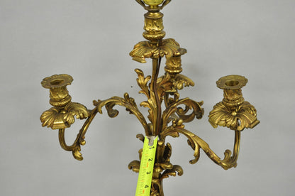 Antique French Rococo Baroque Gold Bronze Leafy Scroll Candelabra Table Lamp