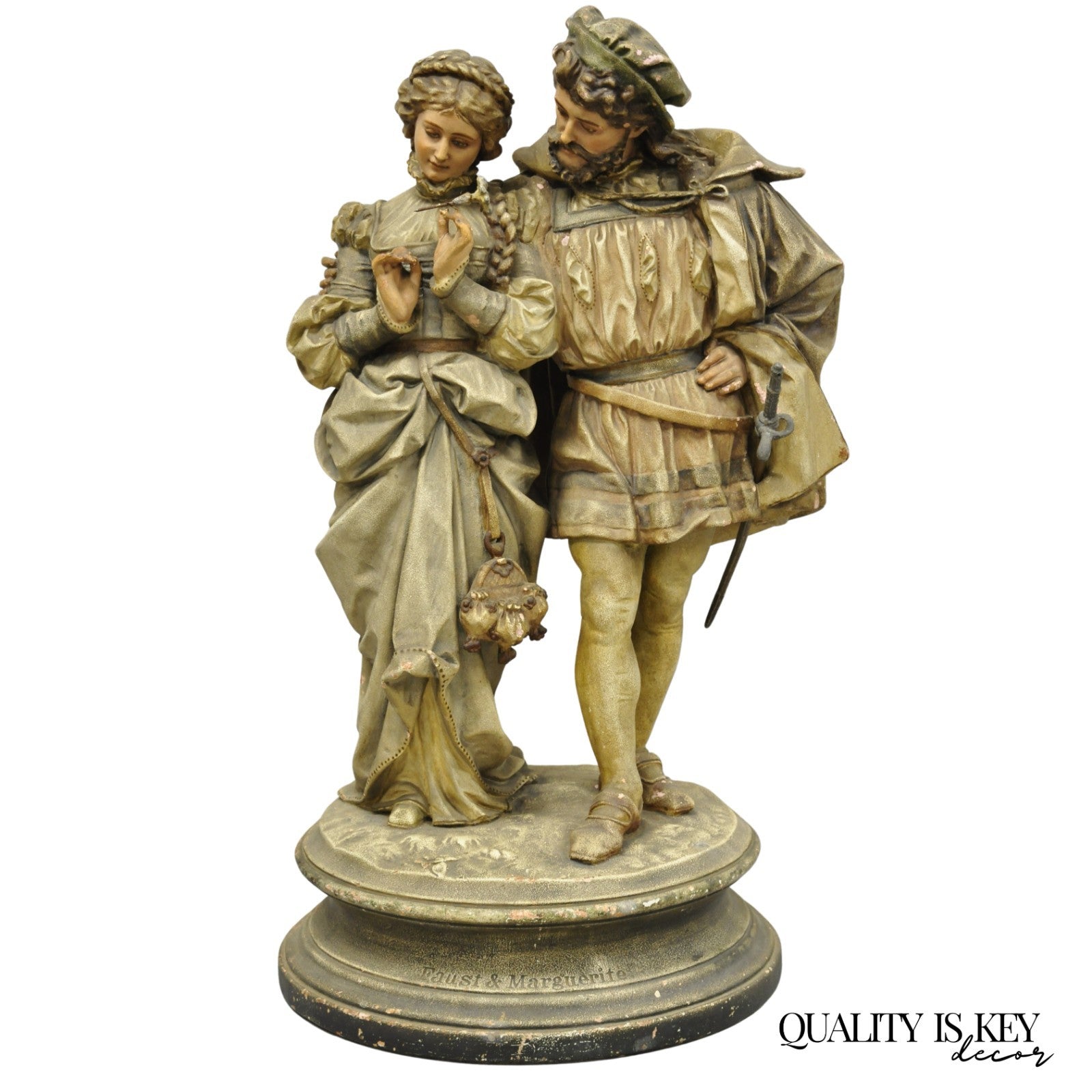 Antique French Renaissance Hennecke & Co "Faust & Marguerite" Plaster Statue