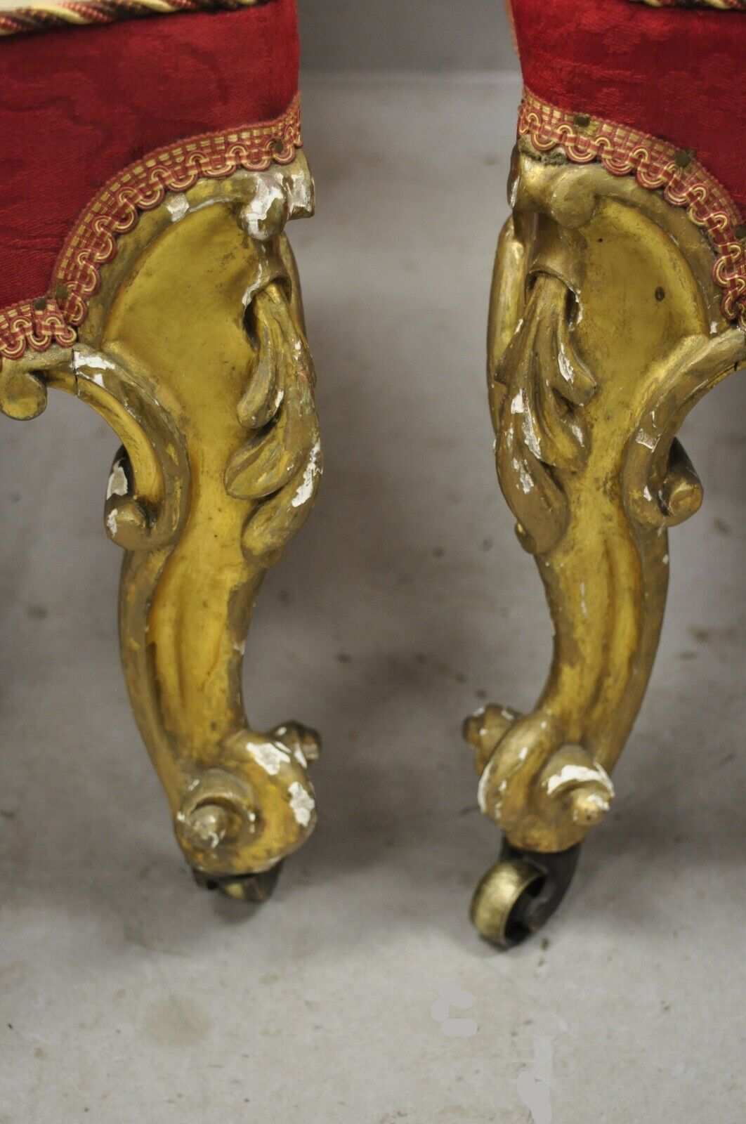 Antique French Victorian Gold Gilt Rococo Revival Slipper Parlor Chairs - a Pair