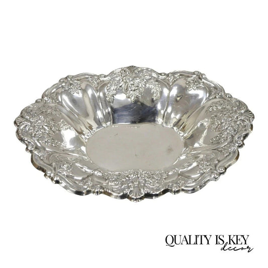 Victorian Silver Plated Floral Repousse Trinket Dish Serving Fruit Bowl Platter