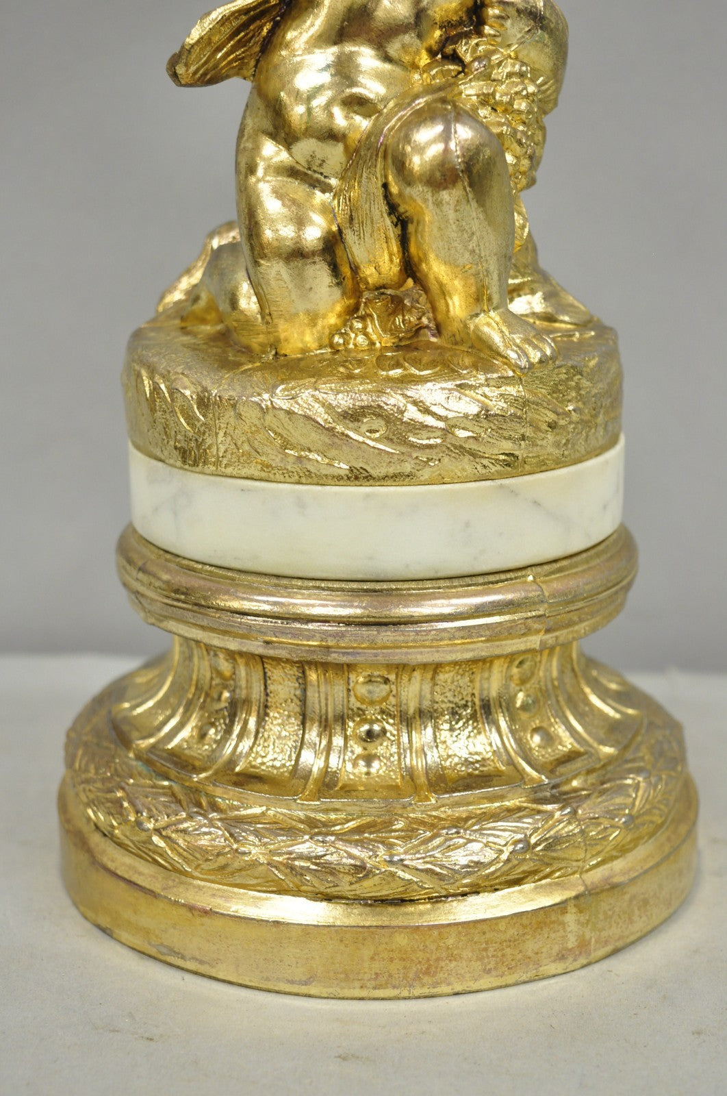 Vintage French Hollywood Regency Gold Cherub Crystal Glass Globe Table Lamp
