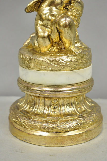 Vintage French Hollywood Regency Gold Cherub Crystal Glass Globe Table Lamp