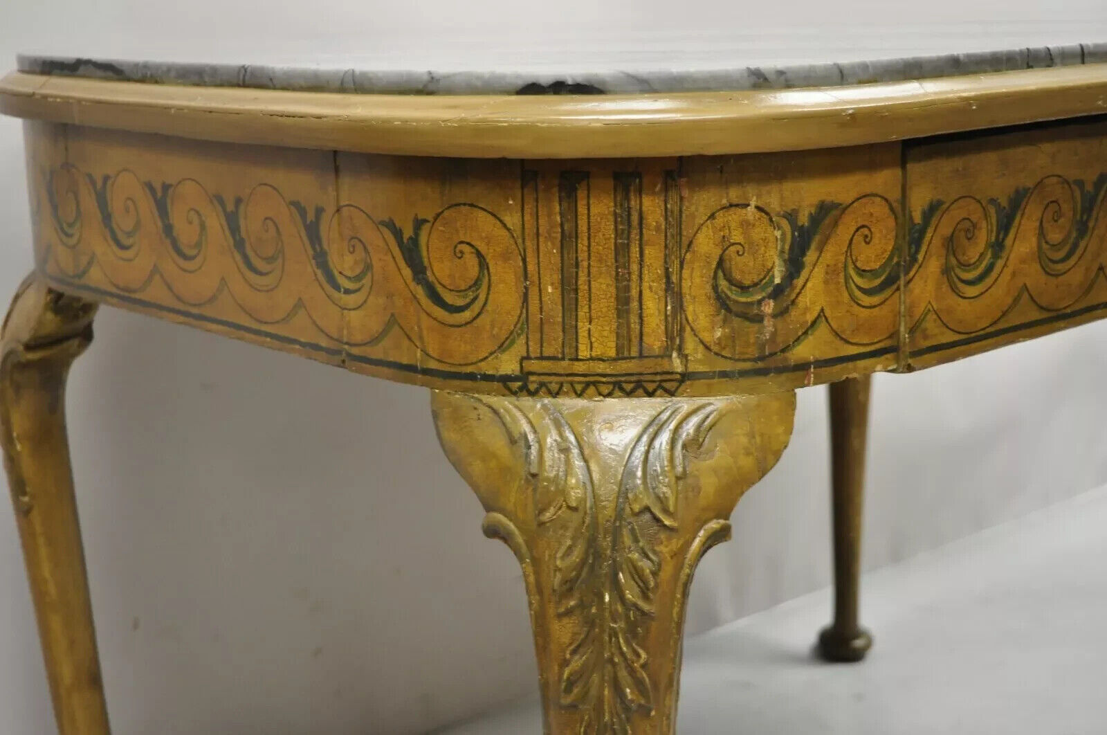 Antique French Adams Style Hand Painted Queen Anne One Drawer Center Table
