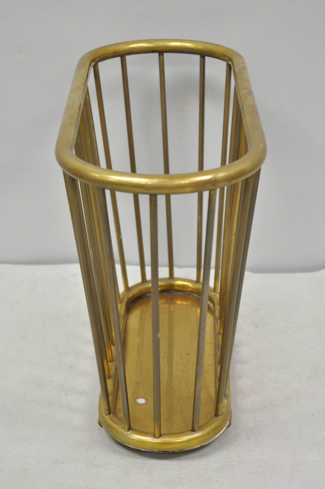 Vintage Gatco Mid Century Modern Solid Brass Spindle Modernist Magazine Rack