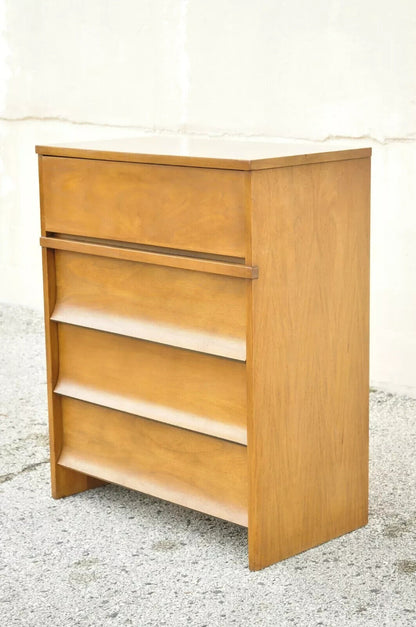 Johnson Carper Mid Century Modern Walnut Formica Top 4 Drawer Chest Dresser