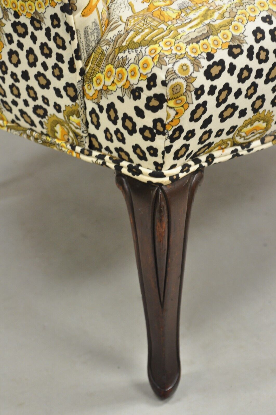 Vintage Napoleon III Tufted Slipper Lounge Chair w/ Leopard Chinoiserie Fabric