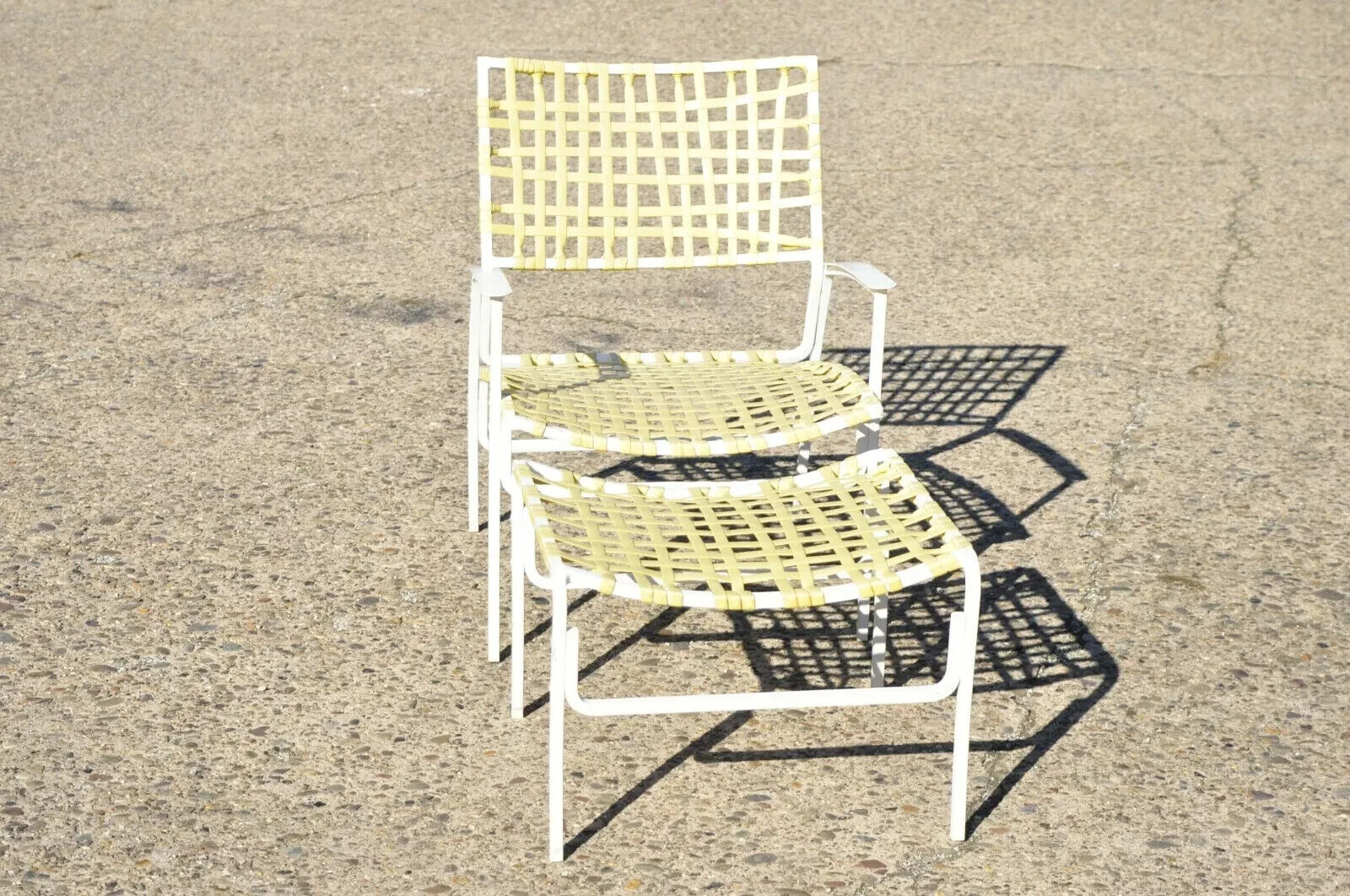 Mid Century Yellow Vinyl Strap Aluminum Lounge Chair & Ottoman by Medallion