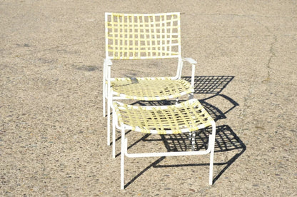Mid Century Yellow Vinyl Strap Aluminum Lounge Chair & Ottoman by Medallion