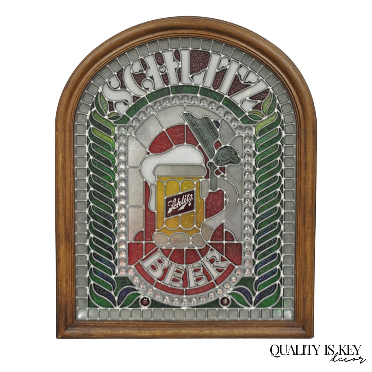 Vintage Schlitz Beer Sign 1980 Lighted Faux Stained Glass Look Advertising Sign