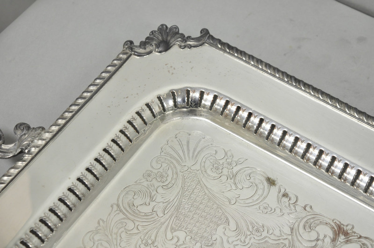 Vintage English Victorian Large Silver Plated Twin Handle Serving Platter Tray