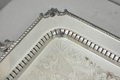 Vintage English Victorian Large Silver Plated Twin Handle Serving Platter Tray