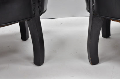 Vintage Mid Century Modern Low Black Barrel Back Lounge Club Chairs - a Pair