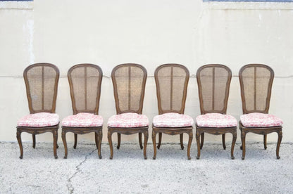 Vintage French Provincial Louis XV Walnut Cane Dining Side Chairs - Set of 6