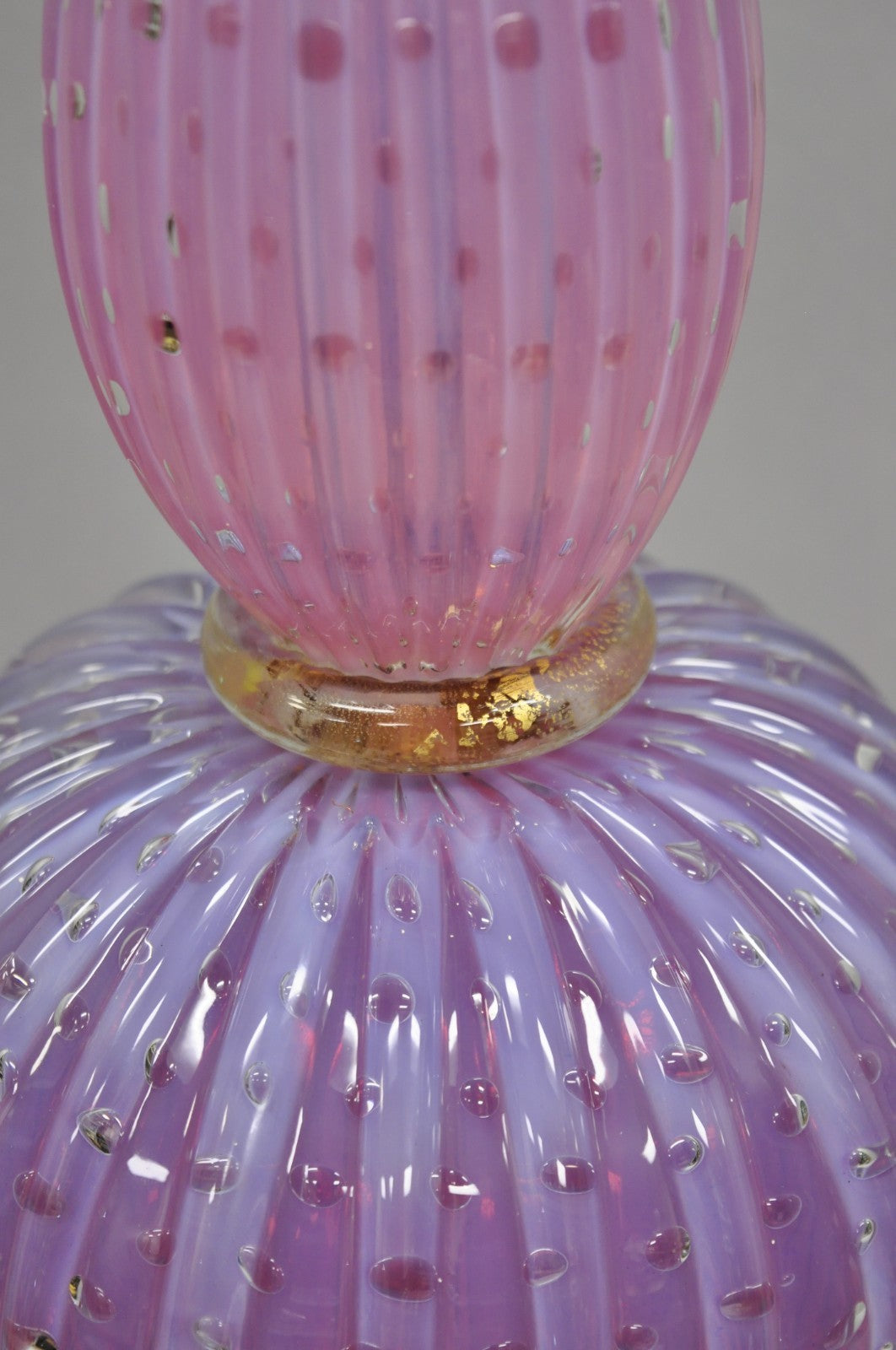 Vintage Italian Mid Century Modern Murano Pink & Purple Bubble Glass Table Lamp